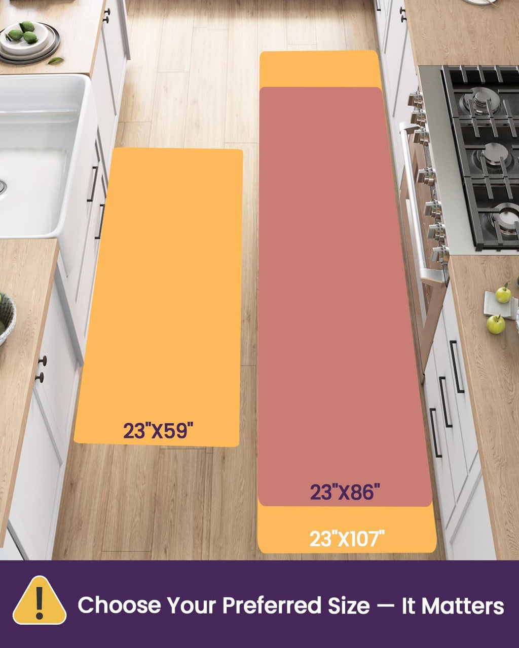 Beige White Memory Foam Anti Fatigue Kitchen Runner Rug