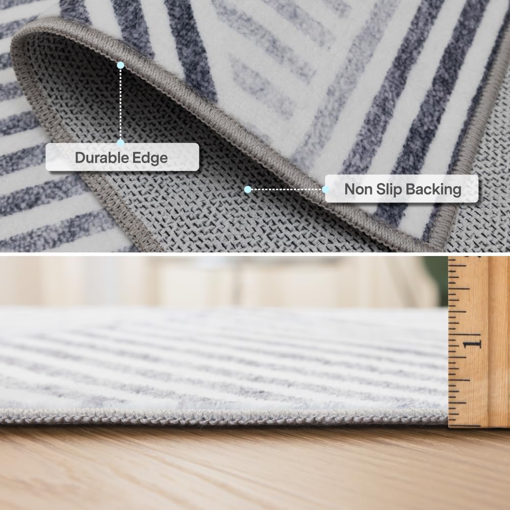 Gray Geometric Washable Runner Rug