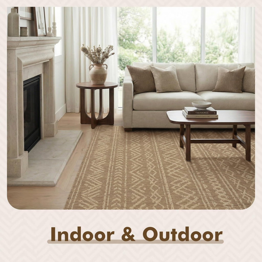 Brown Boho Farmhouse Patio Rug