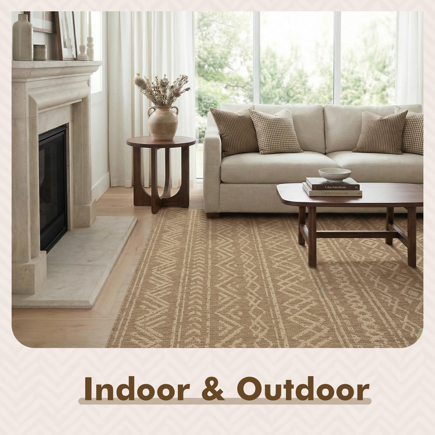 Brown Boho Farmhouse Patio Rug