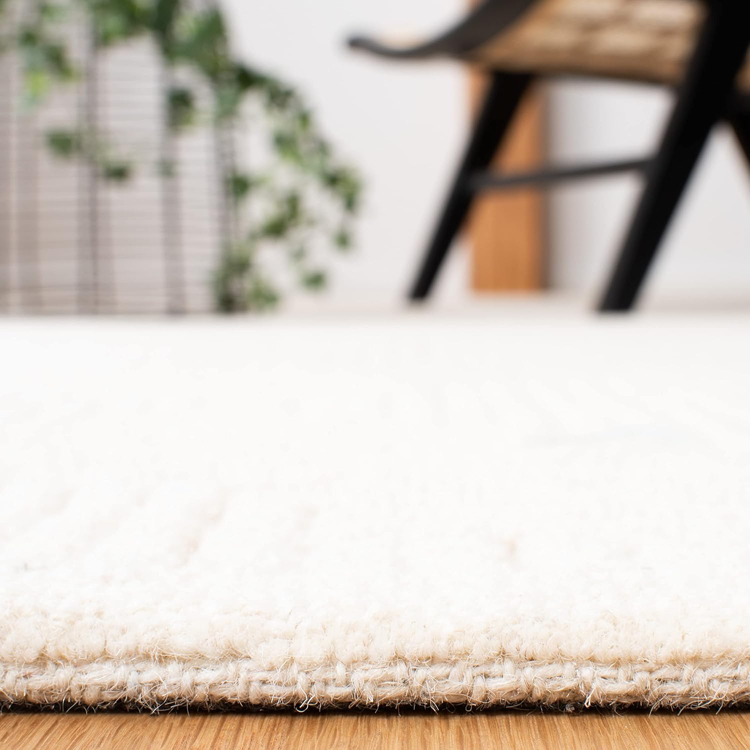 Ivory Handmade Wool Textural Square Rug