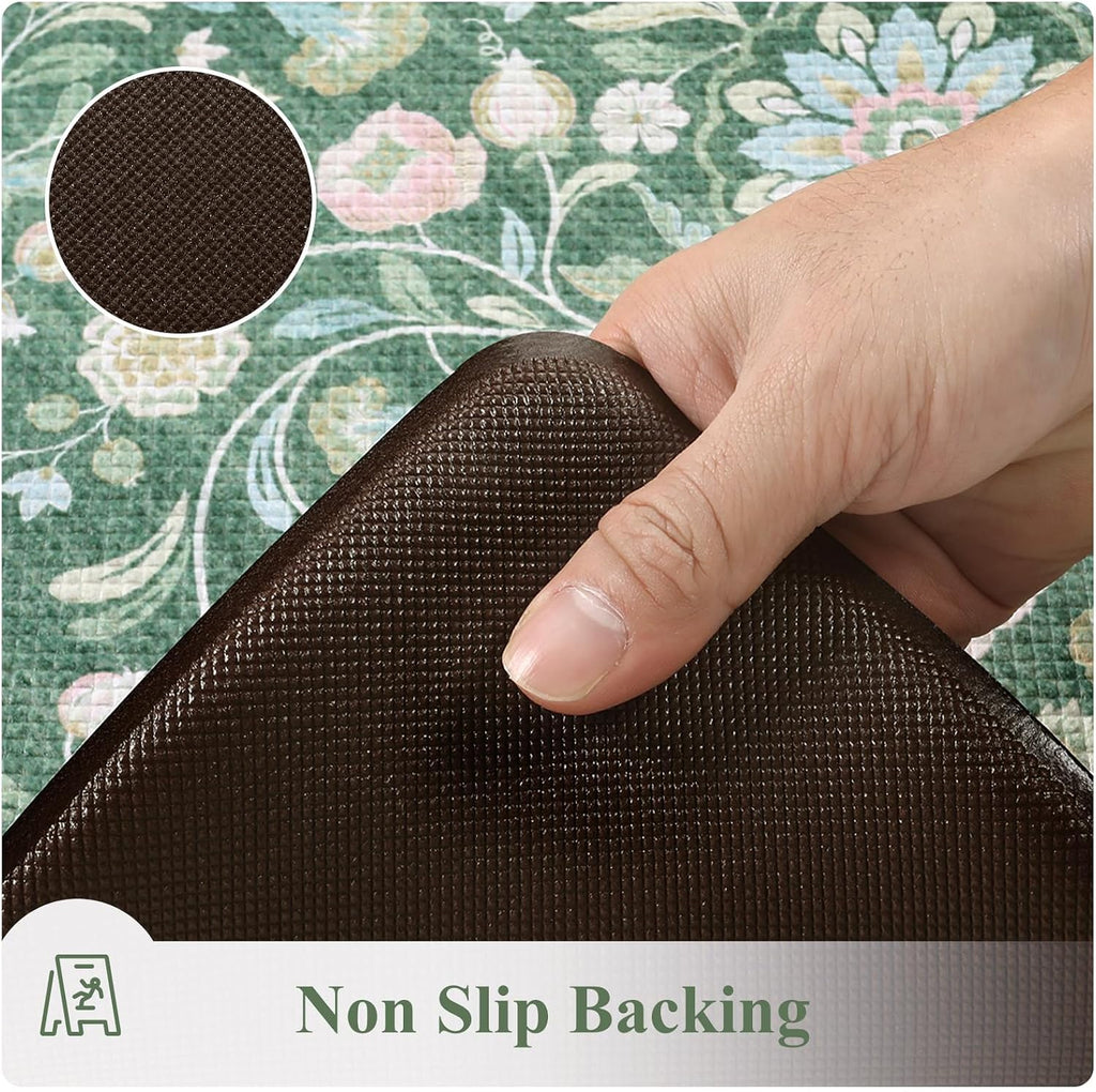 Green Farmhouse Floral Anti Fatigue Kitchen Rug Set of 2