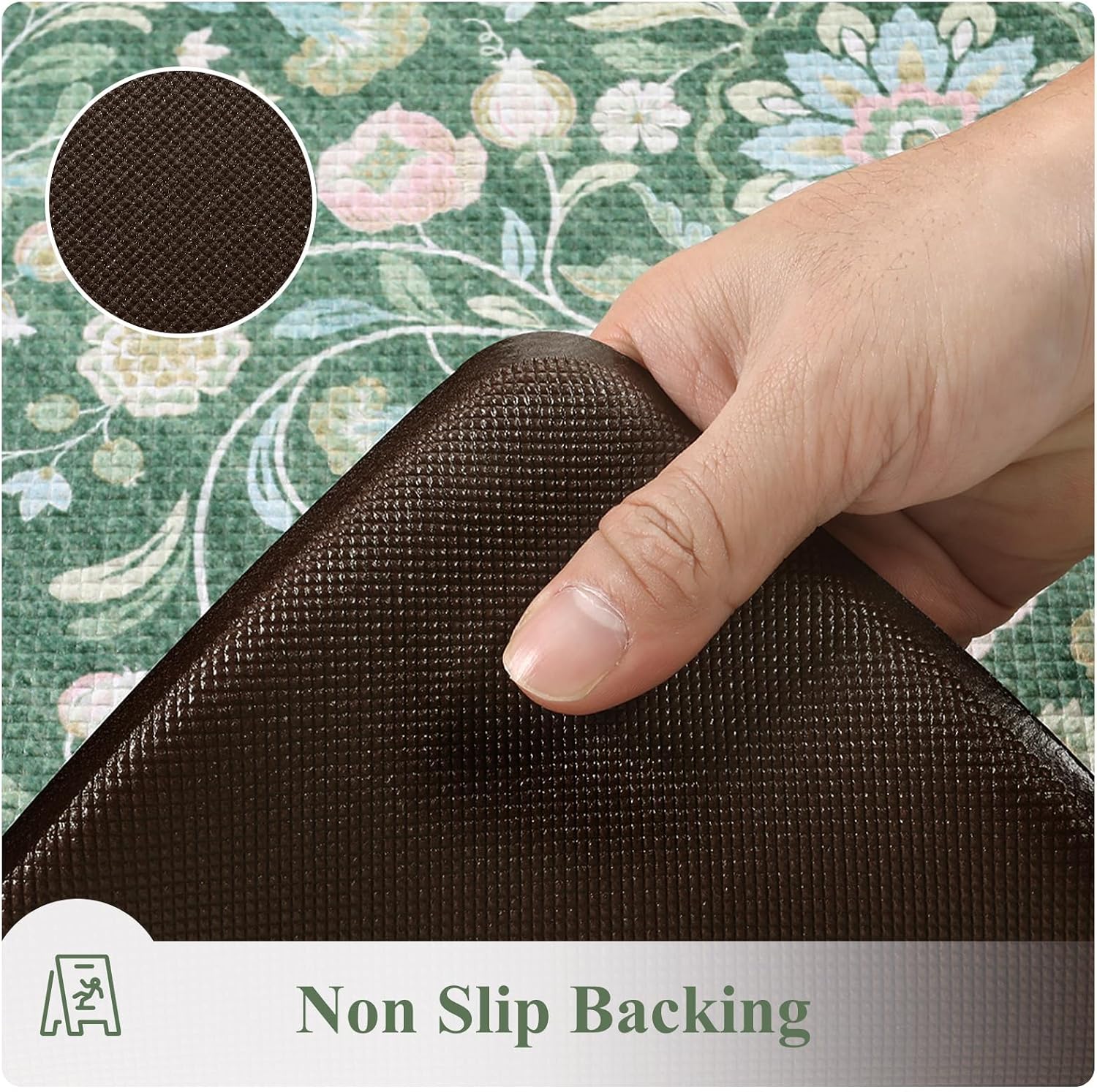 Green Farmhouse Floral Anti Fatigue Kitchen Rug Set of 2