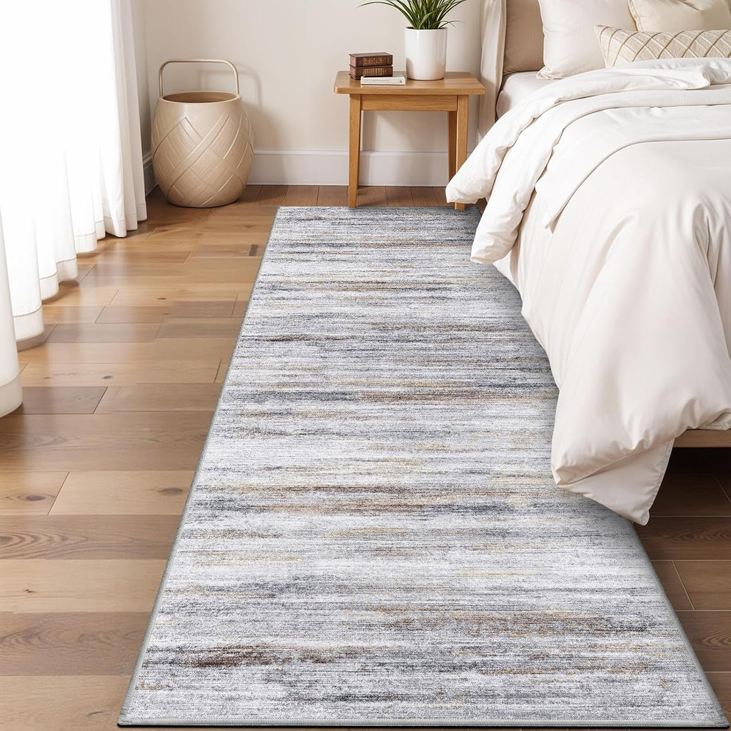 Beige Grey Washable Runner Rug