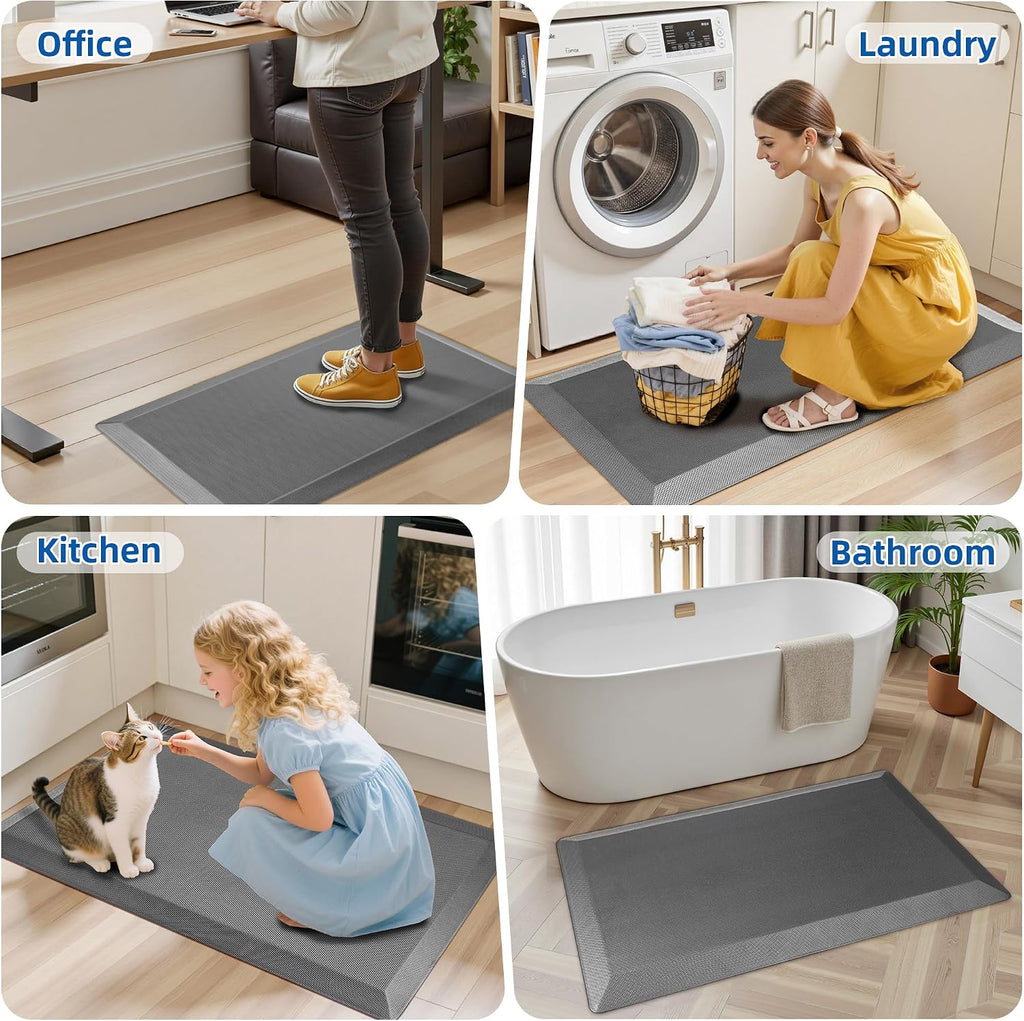 Grey Extra Thick Memory Foam Anti Fatigue Kitchen Mat