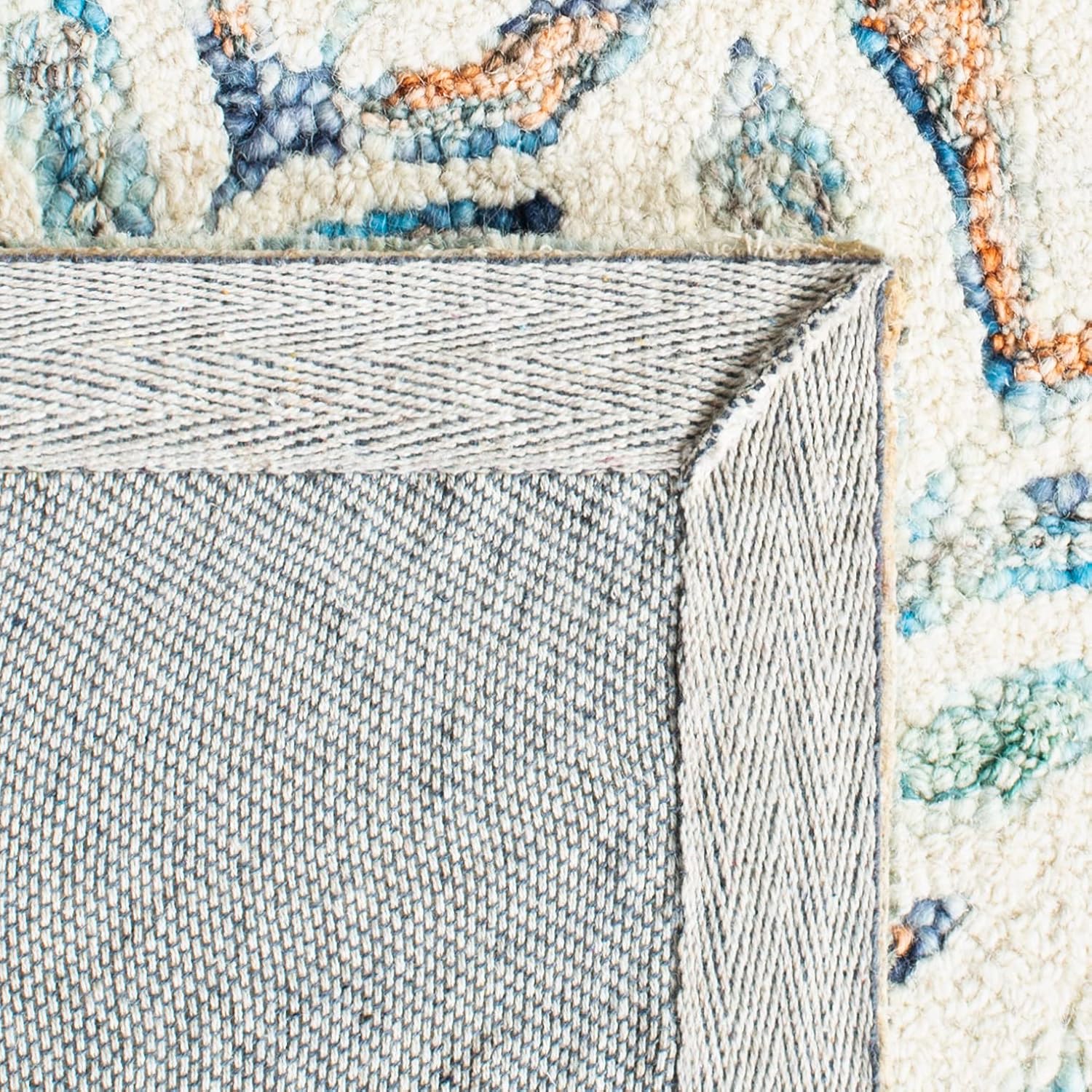 Ivory Blue Handmade Wool Square Rug