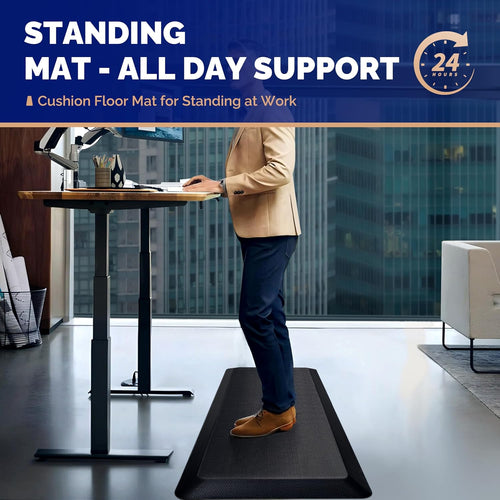 Black Extra Thick Memory Foam Anti Fatigue Standing Desk Mat