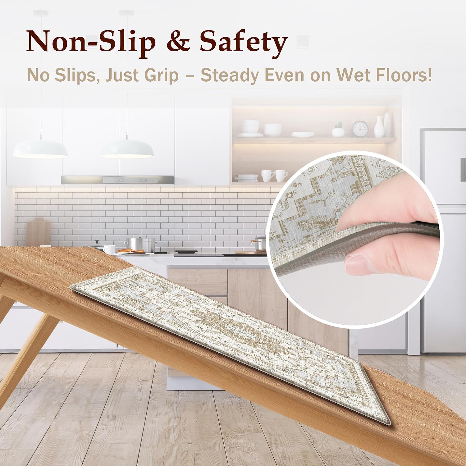 Beige Tan Boho Anti Fatigue Kitchen Rug Set of 2