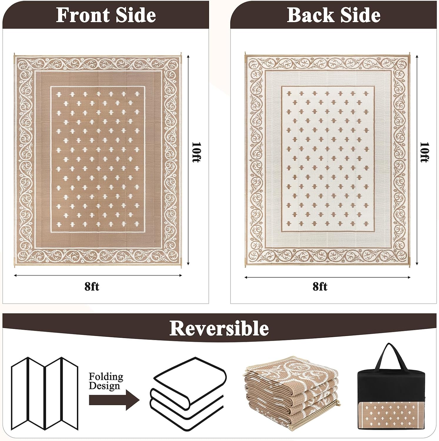 Beige Border Plastic Straw Outdoor Rug