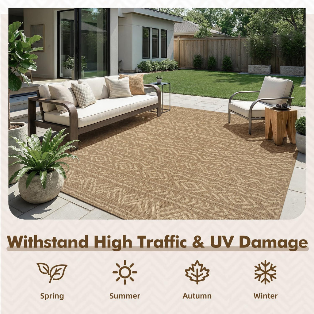 Brown Boho Farmhouse Patio Rug