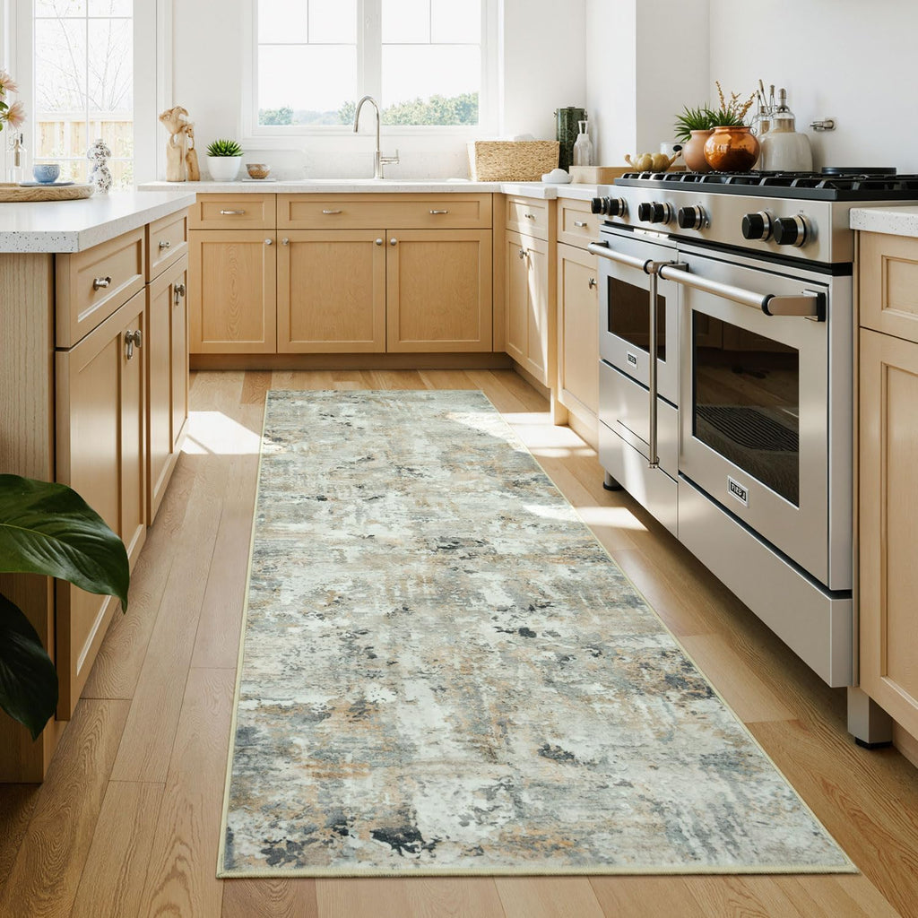Brown Grey Modern Abstract Runner Rug