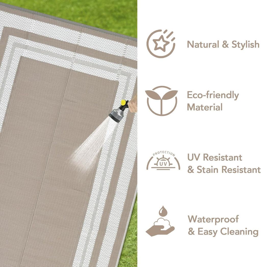 Grey Beige Reversible Plastic Straw Rug