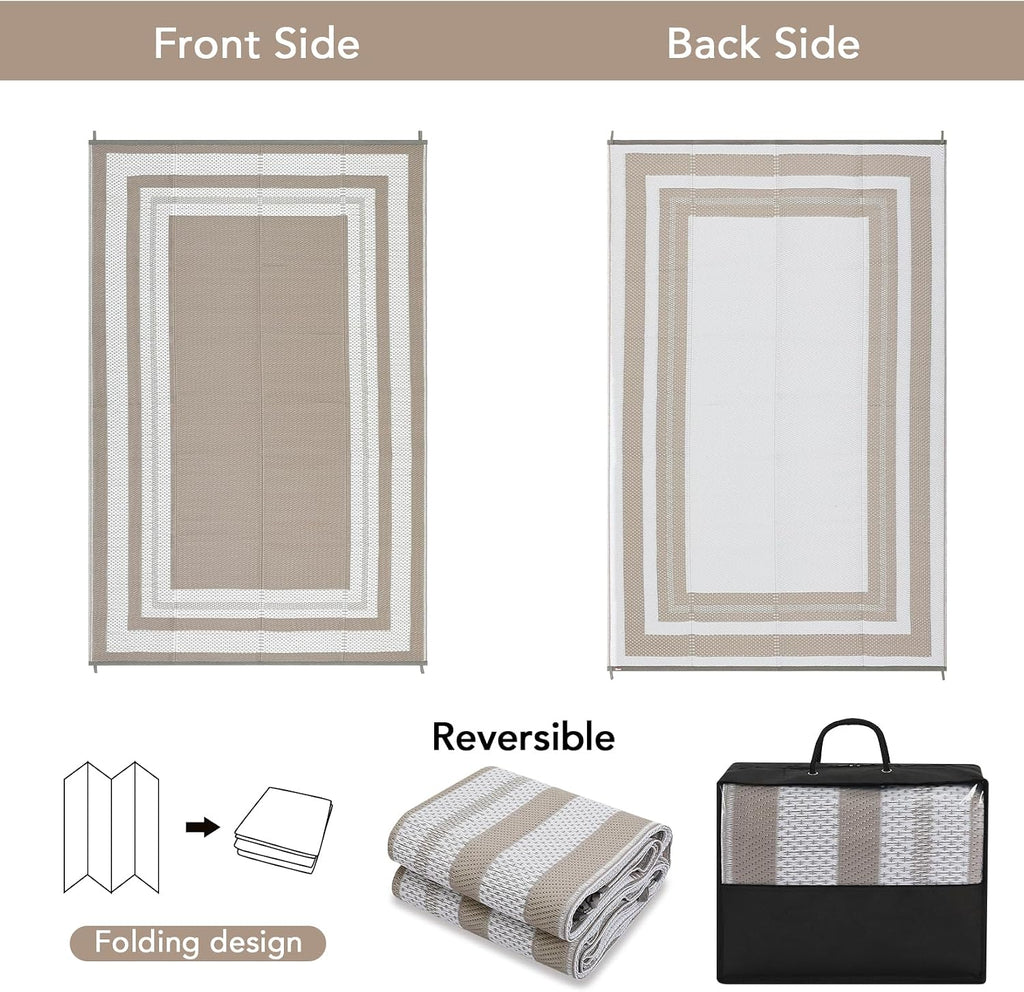 Grey Beige Reversible Plastic Straw Rug