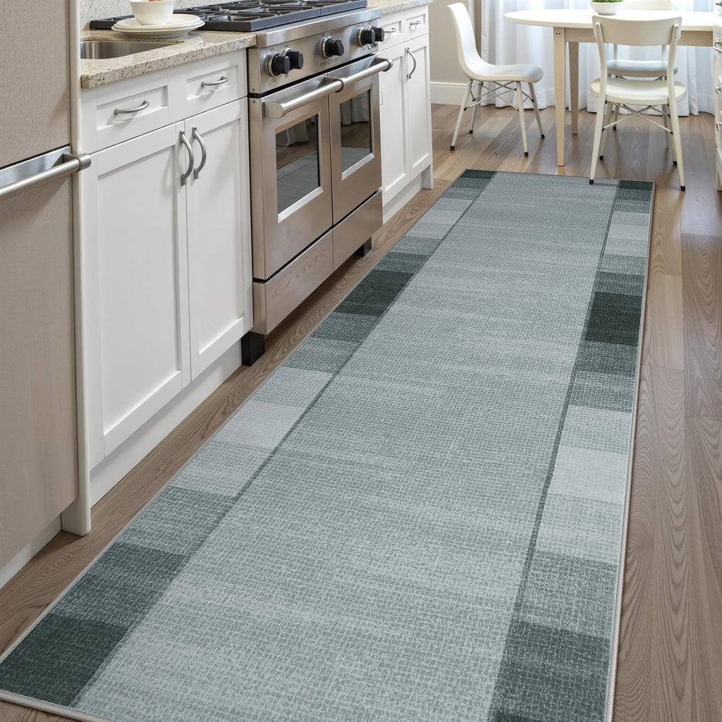 Grey Ombre Checkered Runner Rug