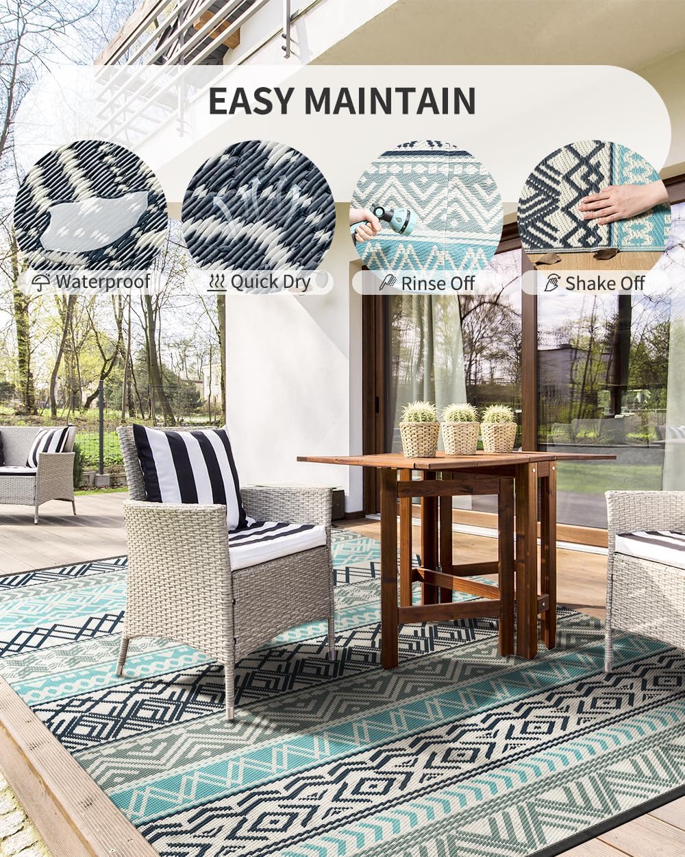 Boho Reversible Plastic Straw Outdoor Rug