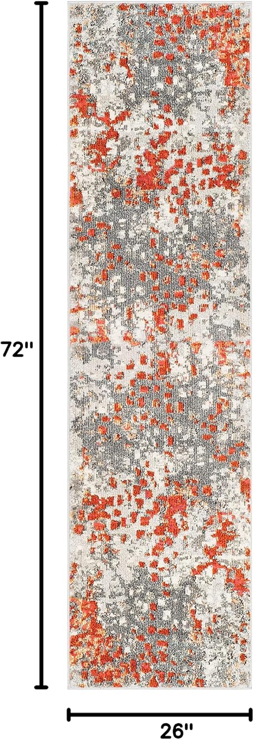Grey Orange Boho Abstract Runner Rug