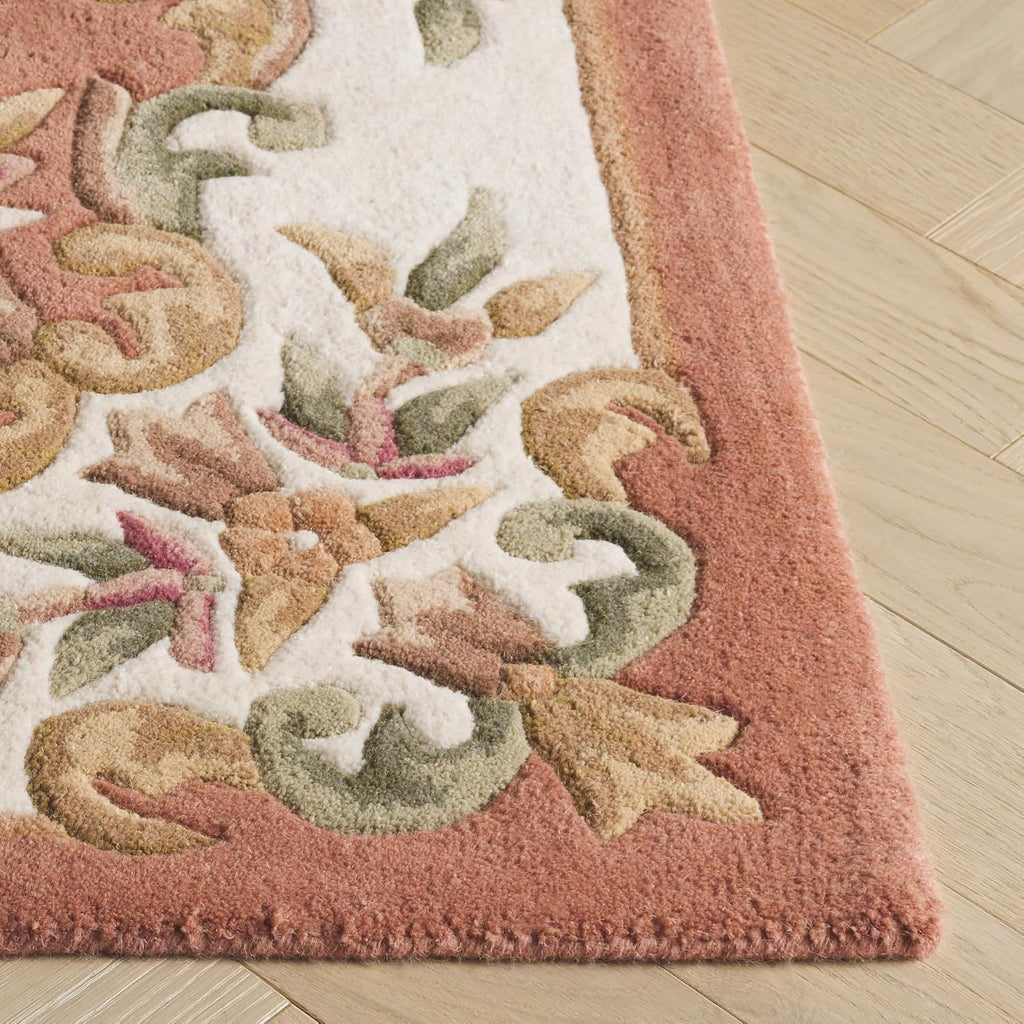 Peach Ivory Handmade Wool Square Rug