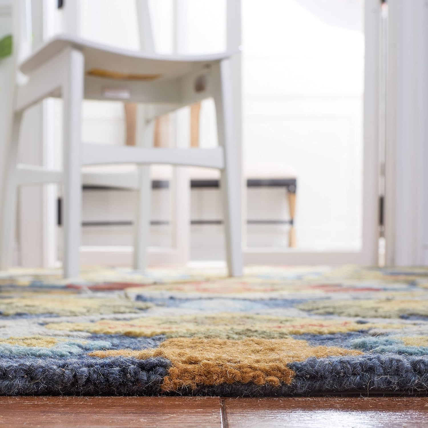 Navy Multi Handmade Wool Square Rug