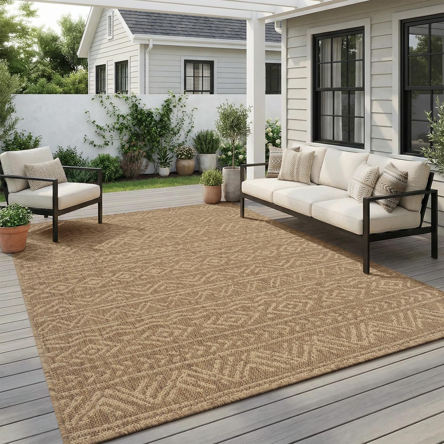 Brown Boho Farmhouse Patio Rug