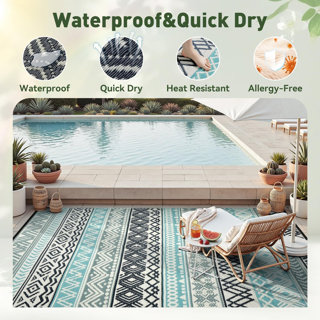 Boho Reversible Plastic Straw Outdoor Rug