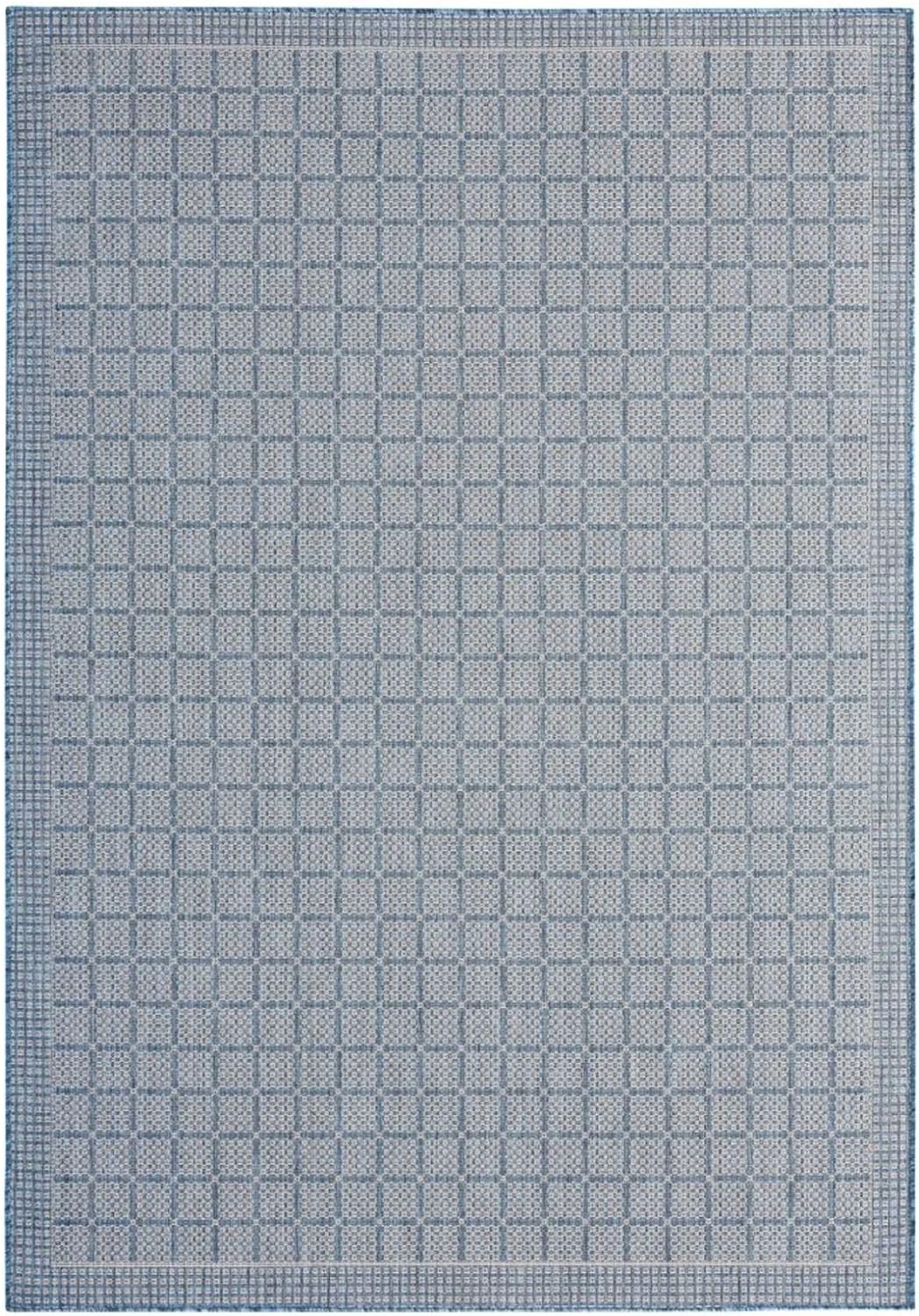 Blue Grey Geometric Patio Rug