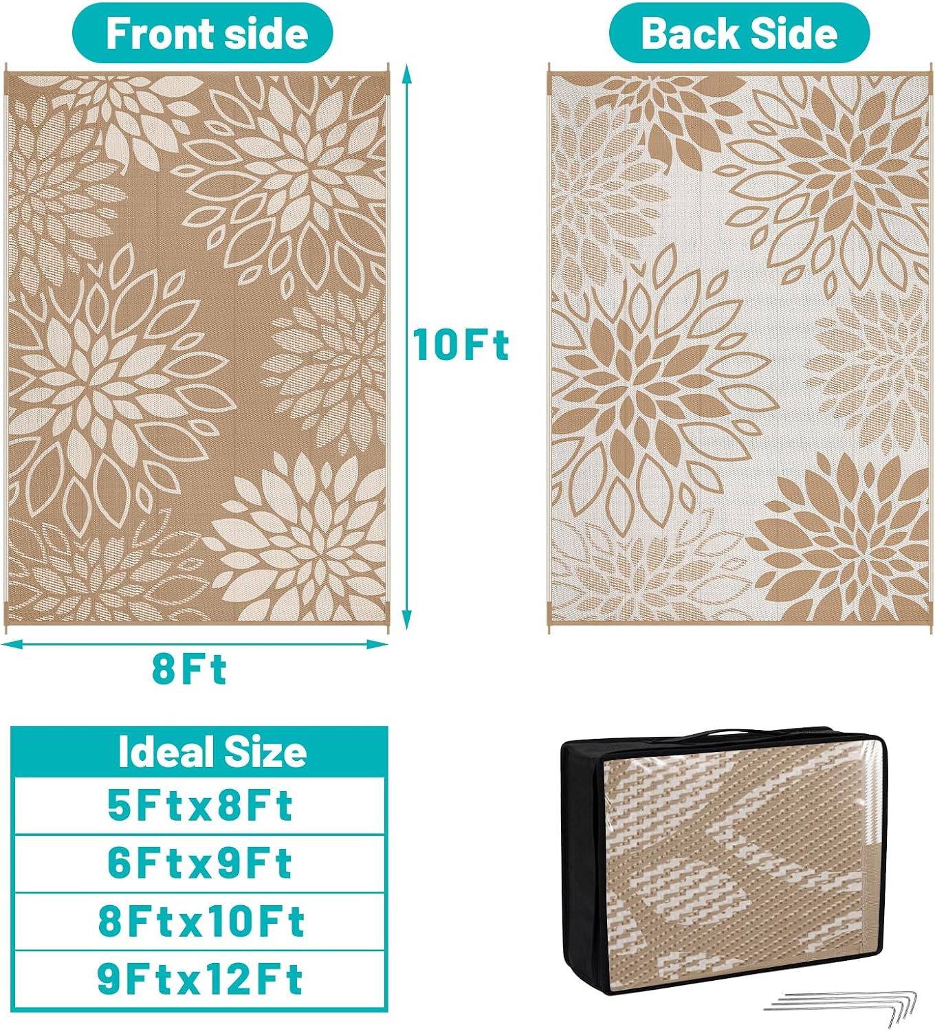 Floral Plastic Straw Outdoor Patio Rug