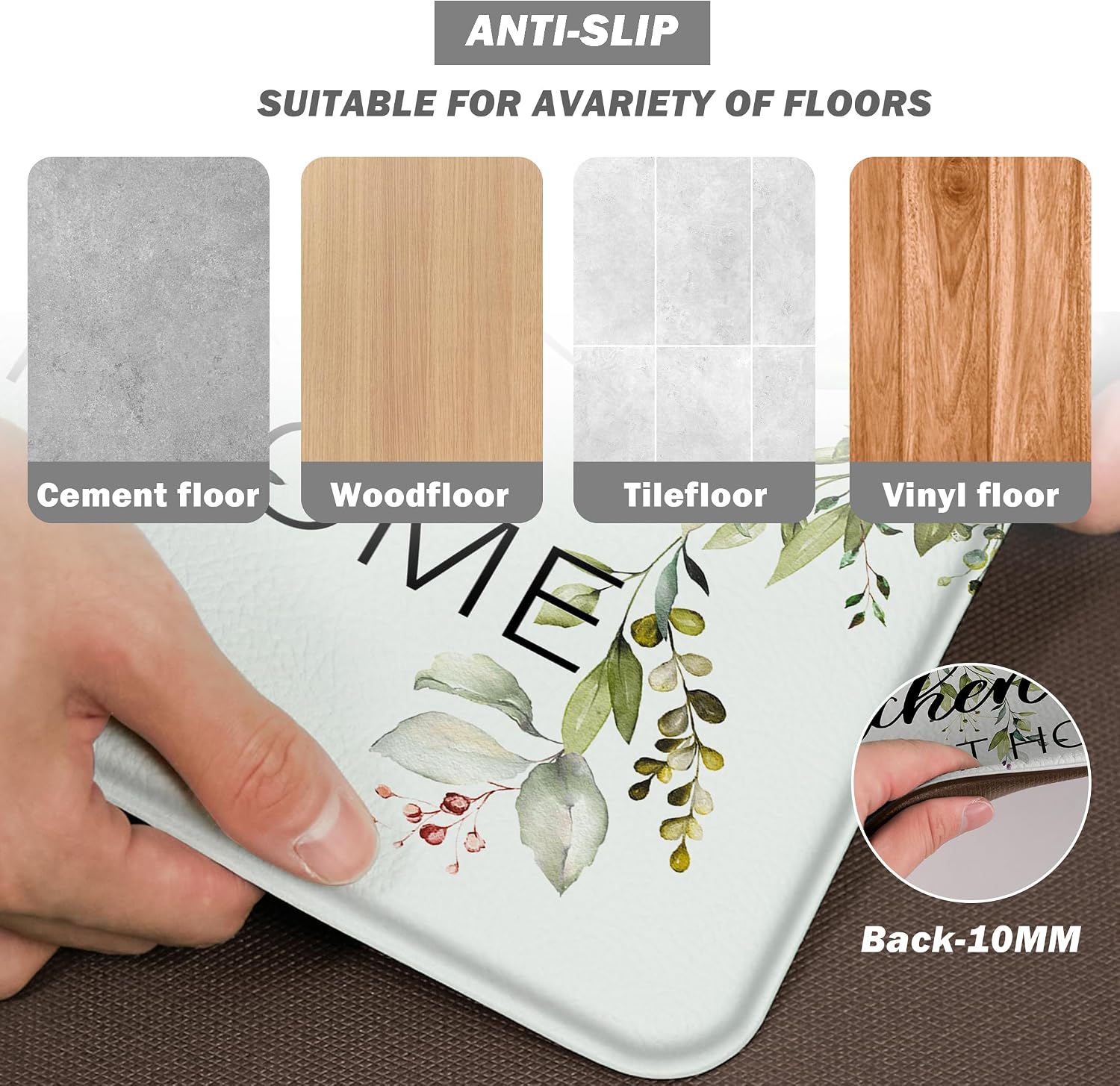 Sage Green Floral Anti Fatigue Kitchen Rug Set of 2