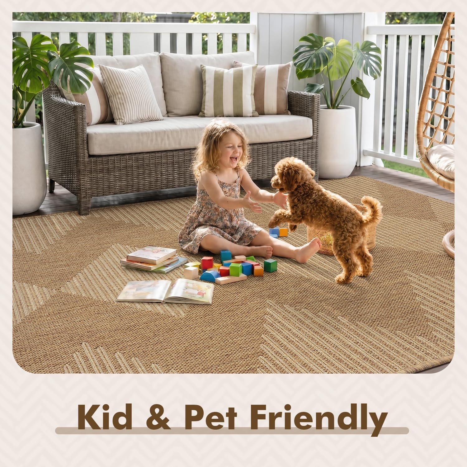 Brown Boho Geometric Patio Rug