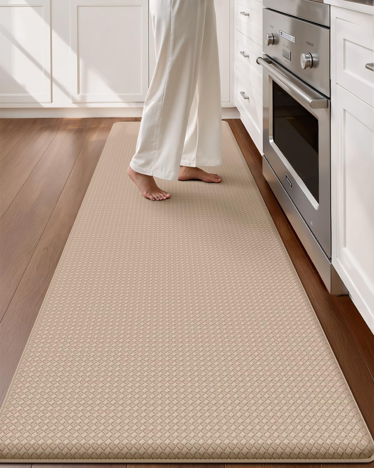 Beige Wide Water Oil Proof Anti Fatigue Kitchen Runner Mat