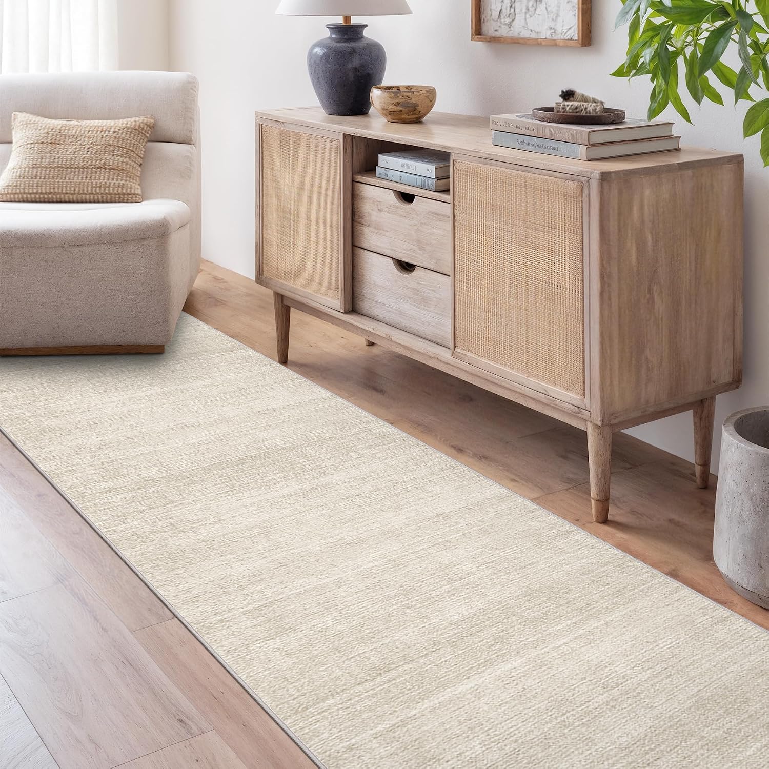 Beige Washable Hallway Runner Rug
