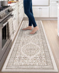 Beige White Memory Foam Anti Fatigue Kitchen Runner Rug