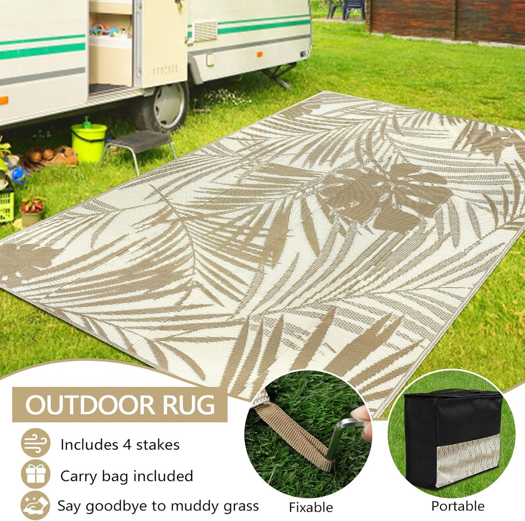 Green Plastic Straw Outdoor Patio Rug