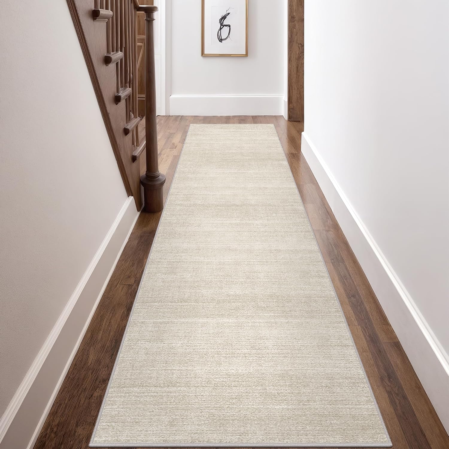 Beige Washable Hallway Runner Rug
