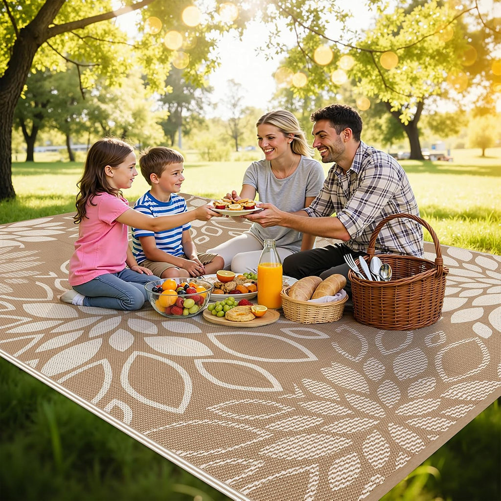 Floral Plastic Straw Outdoor Patio Rug