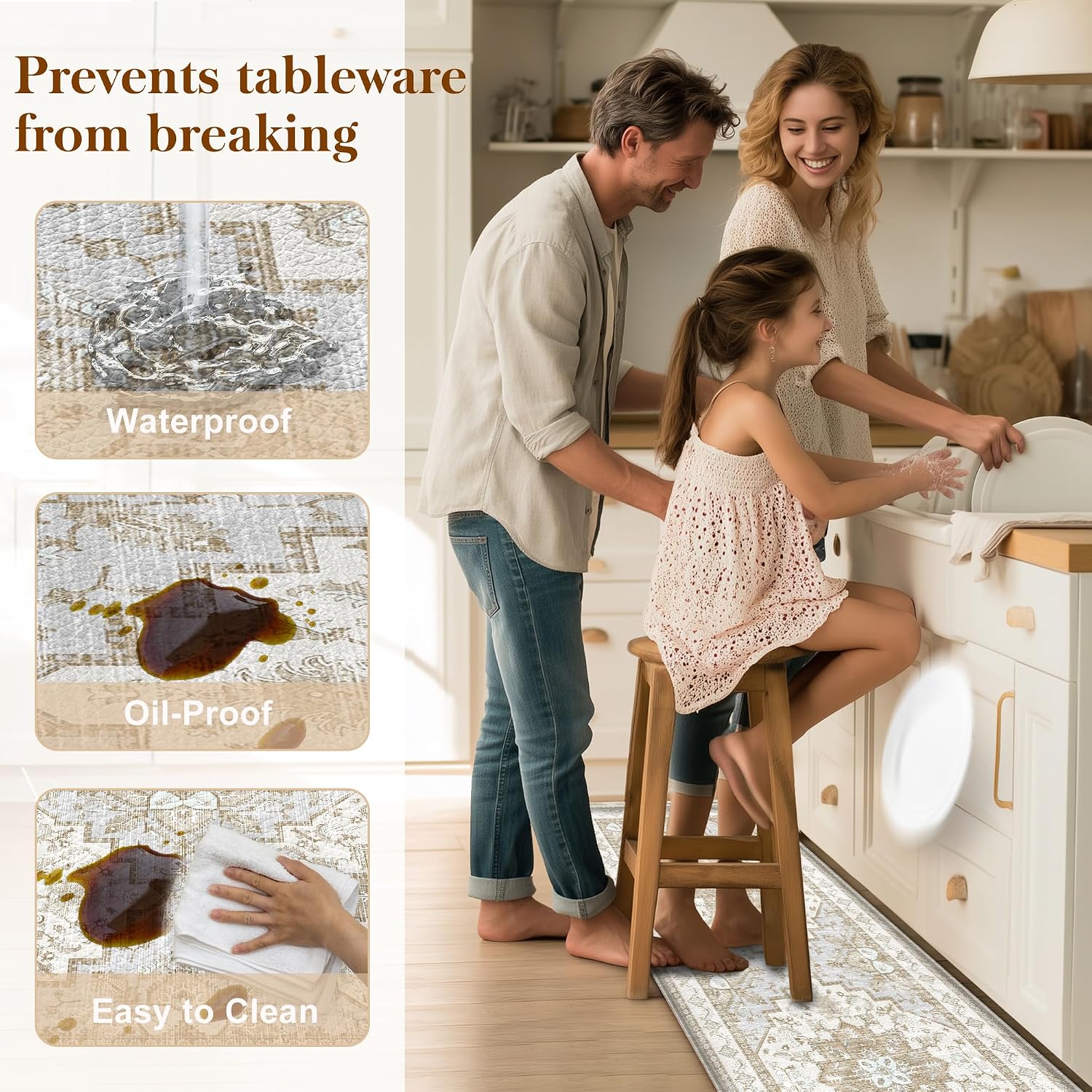 Beige Tan Boho Anti Fatigue Kitchen Rug Set of 2