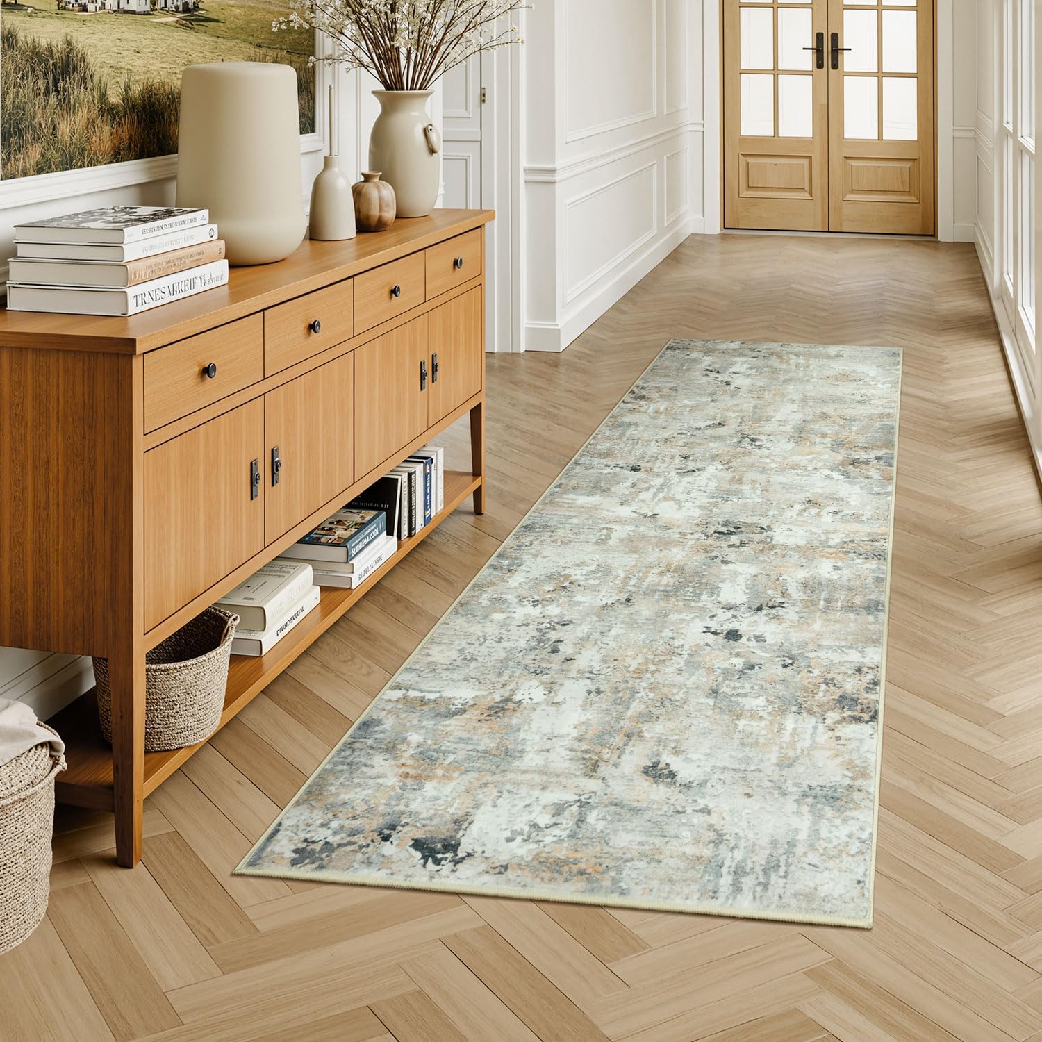 Brown Grey Modern Abstract Runner Rug