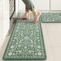 Green Farmhouse Floral Anti Fatigue Kitchen Rug Set of 2