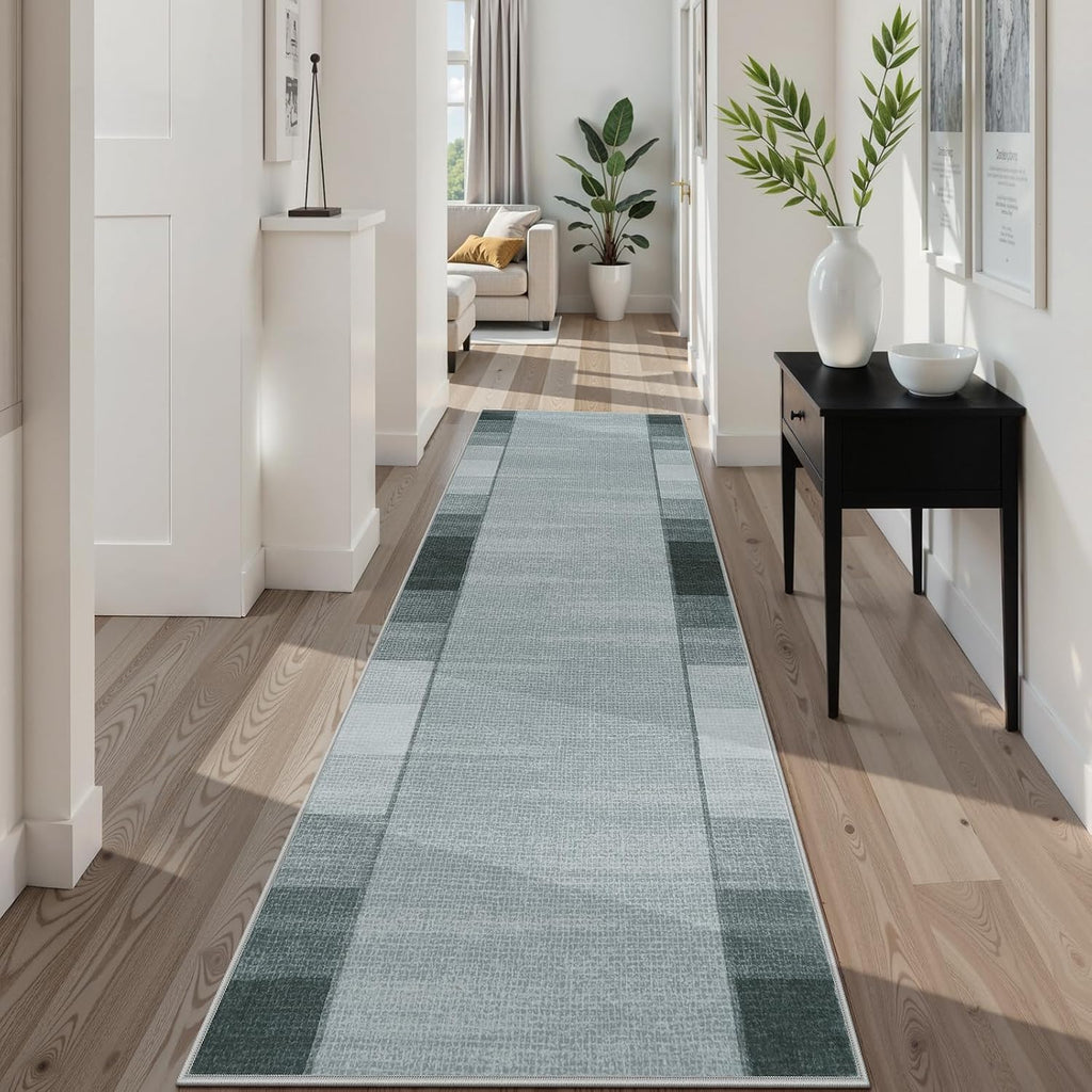 Grey Ombre Checkered Runner Rug