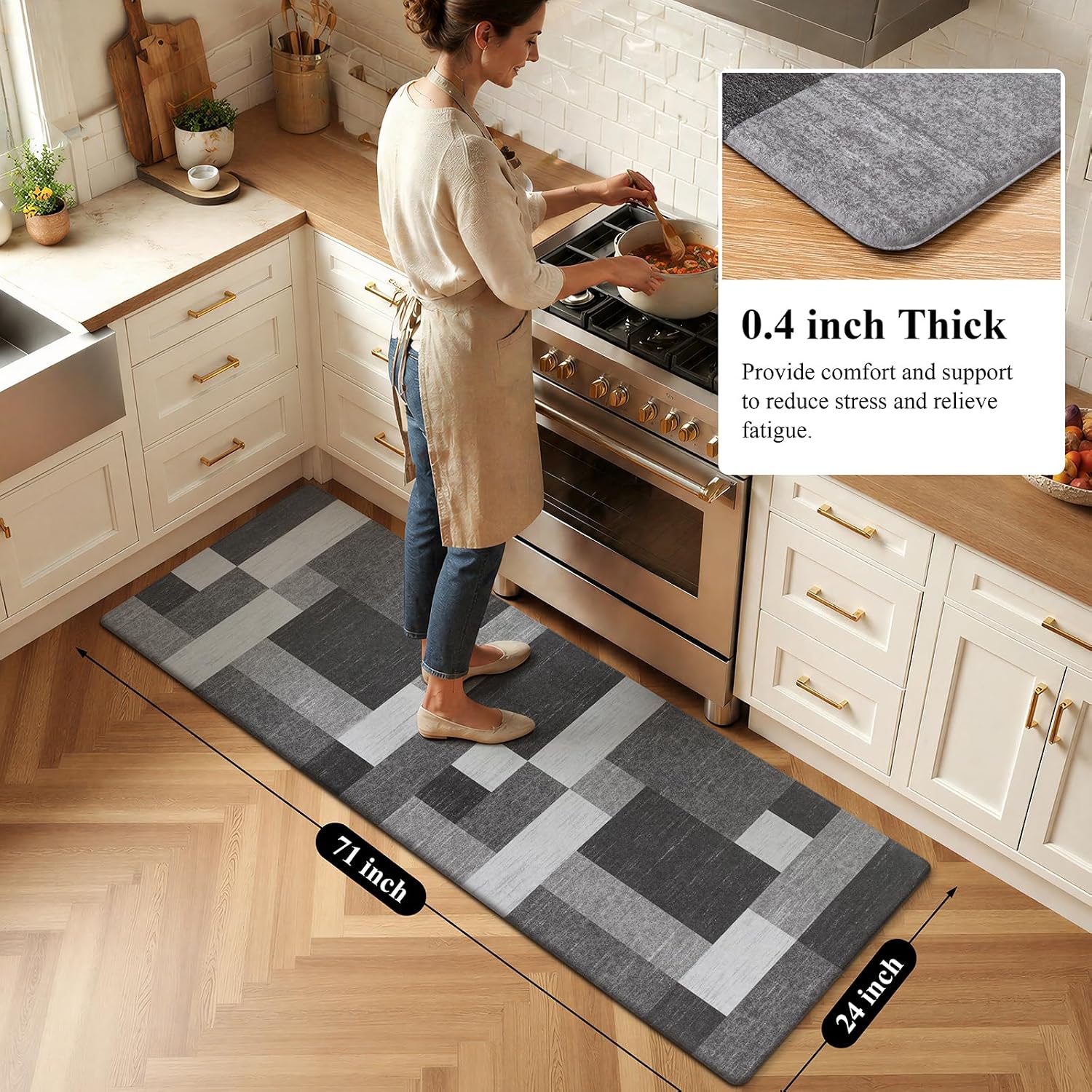 Grey Farmhouse Anti Fatigue Kitchen Runner Mat