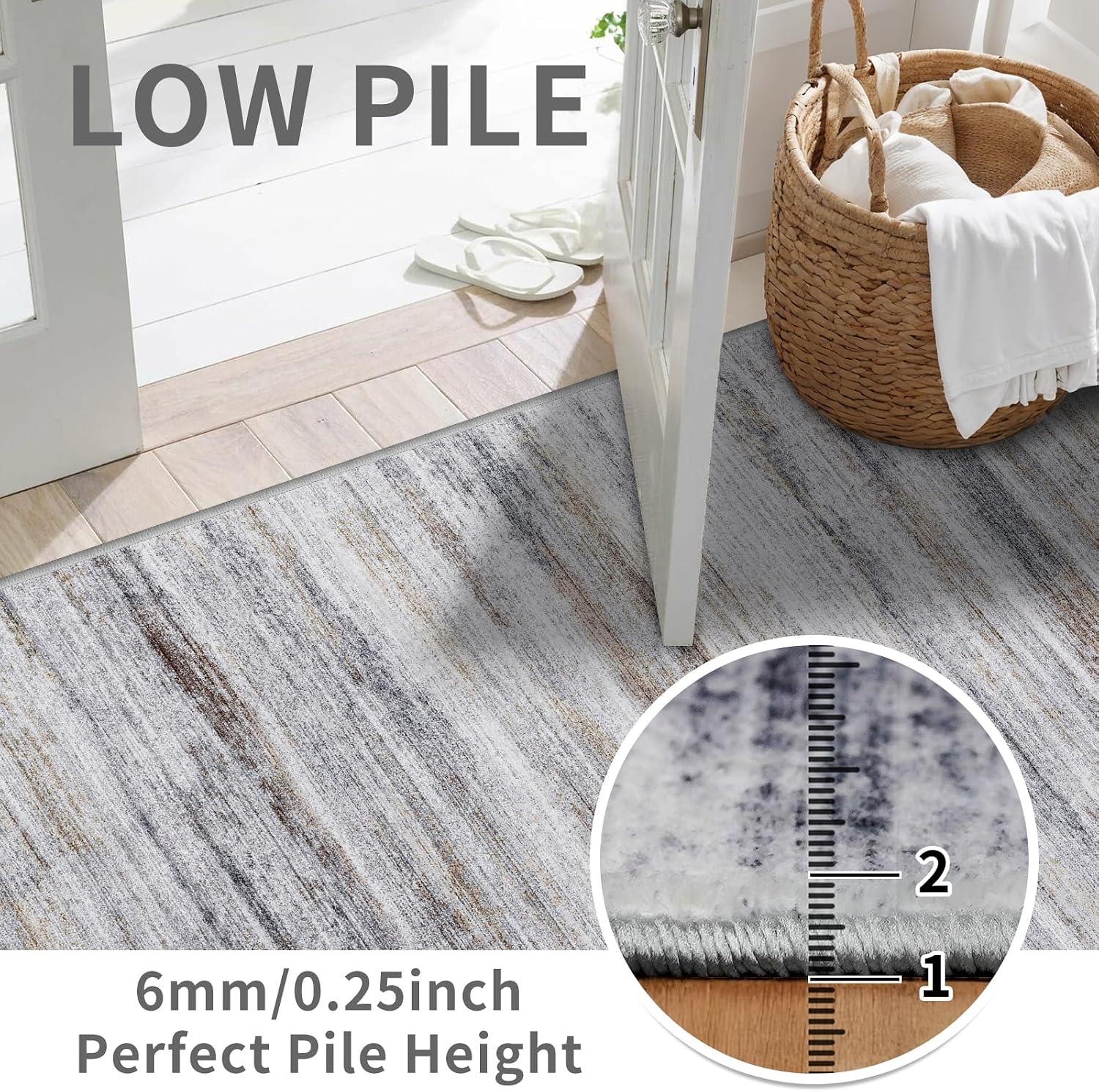 Beige Grey Washable Runner Rug