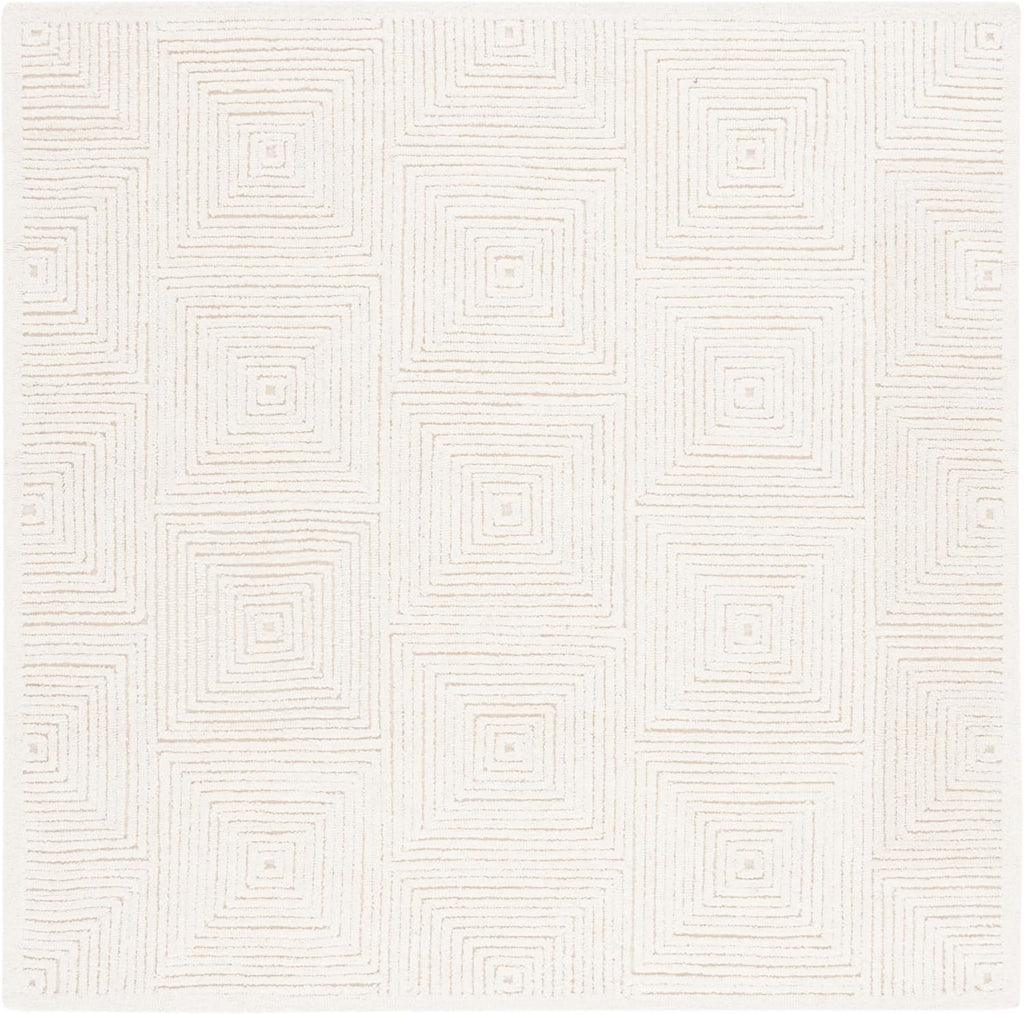 Ivory Handmade Wool Textural Square Rug
