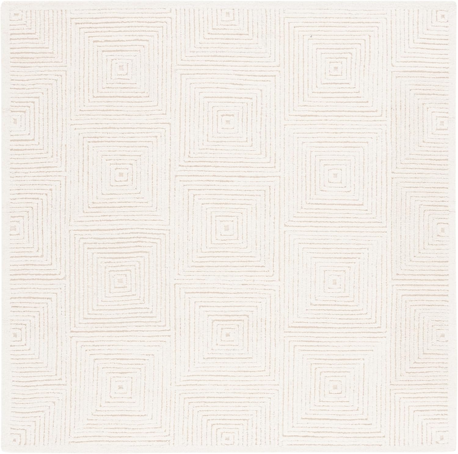 Ivory Handmade Wool Textural Square Rug