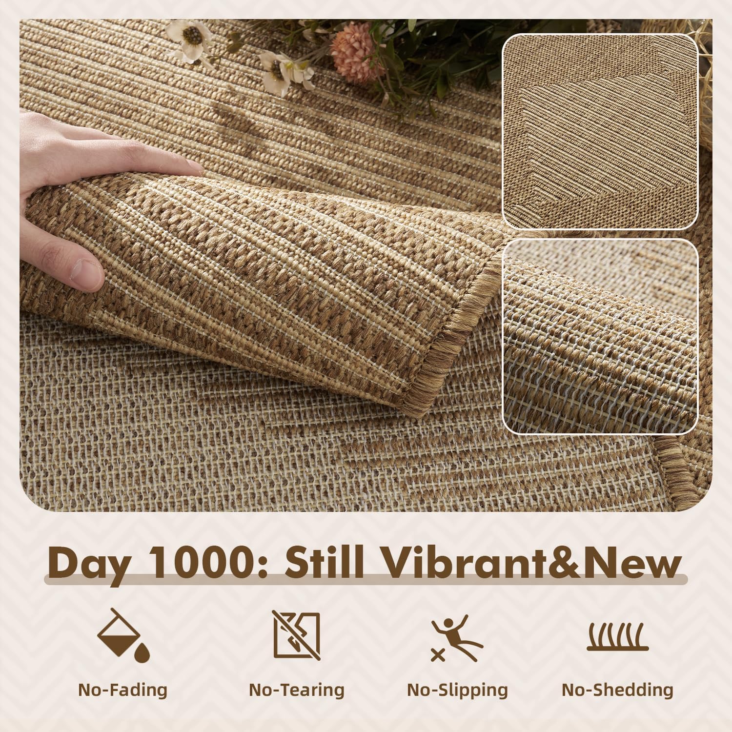 Brown Boho Geometric Patio Rug