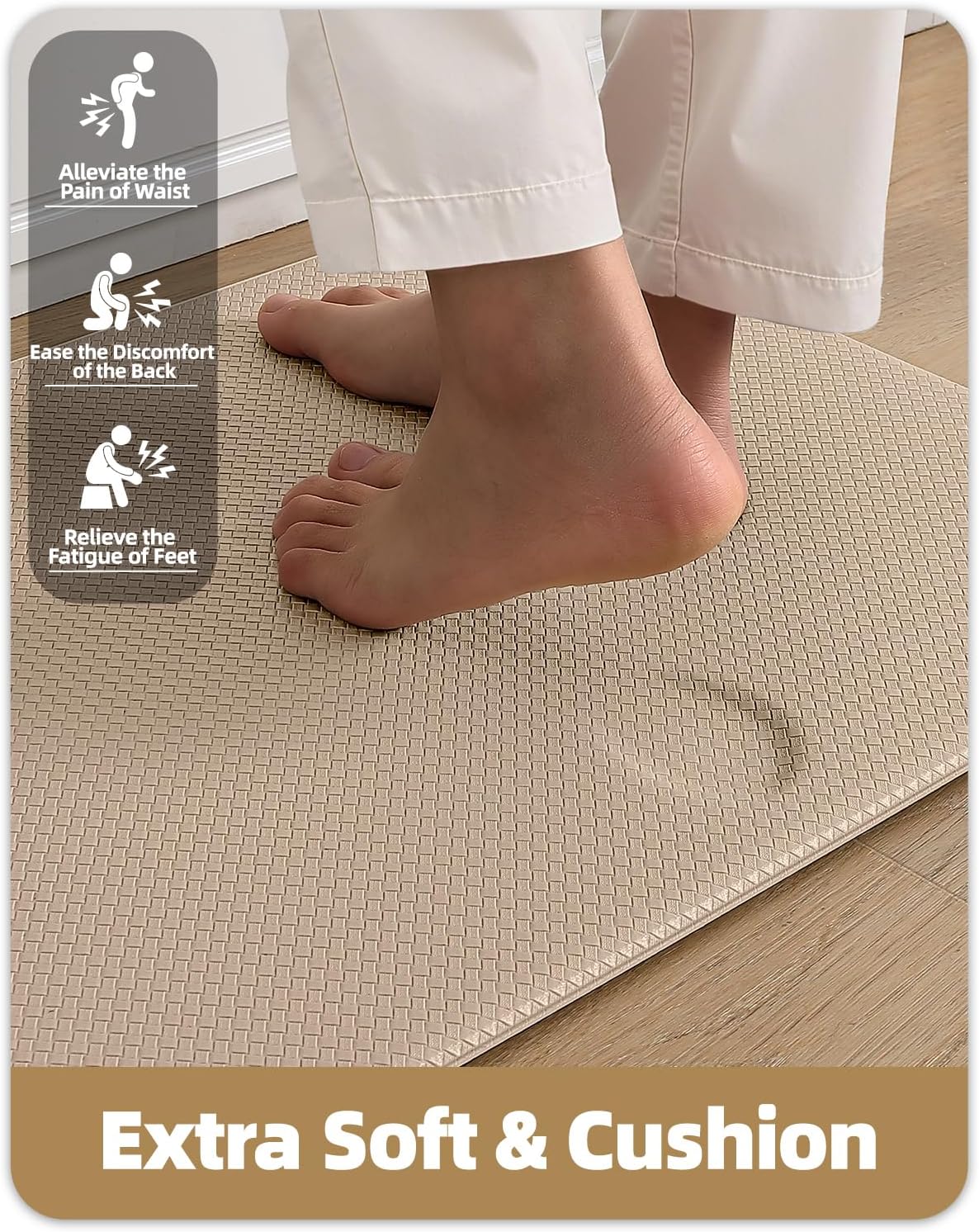 Beige Wide Water Oil Proof Anti Fatigue Kitchen Runner Mat