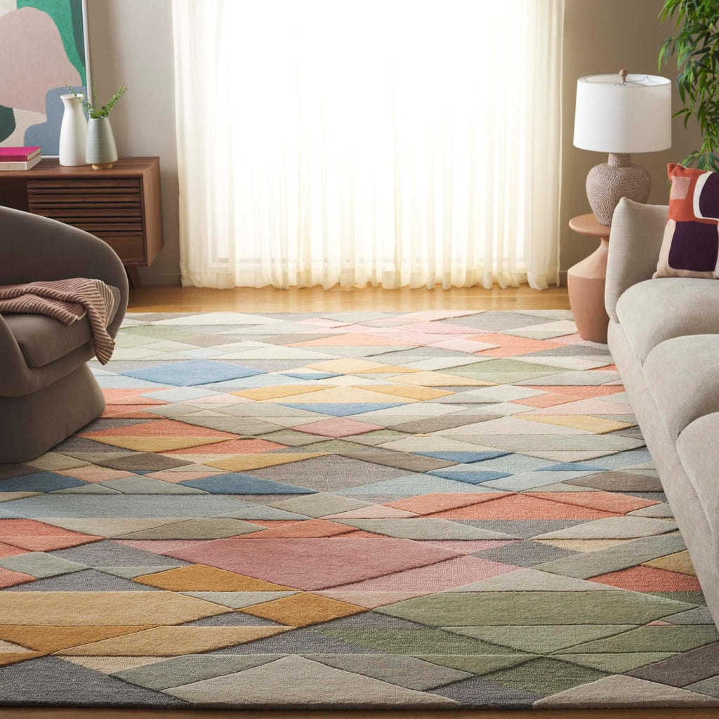 Grey Blush Mid-Century Wool Square Rug