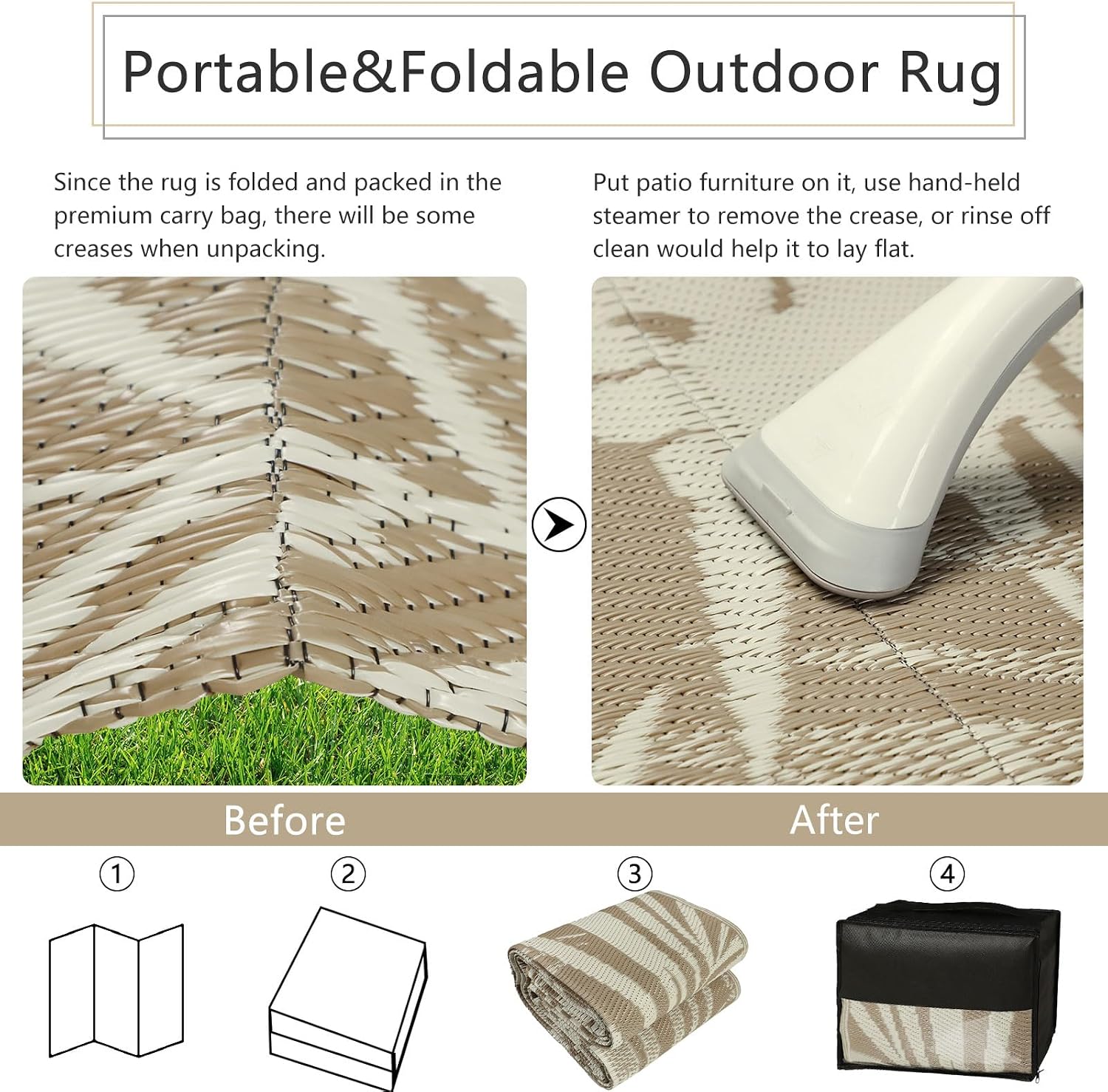 Green Plastic Straw Outdoor Patio Rug