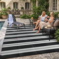 Black Grey Reversible Striped Plastic Straw Outdoor Rug 6x9