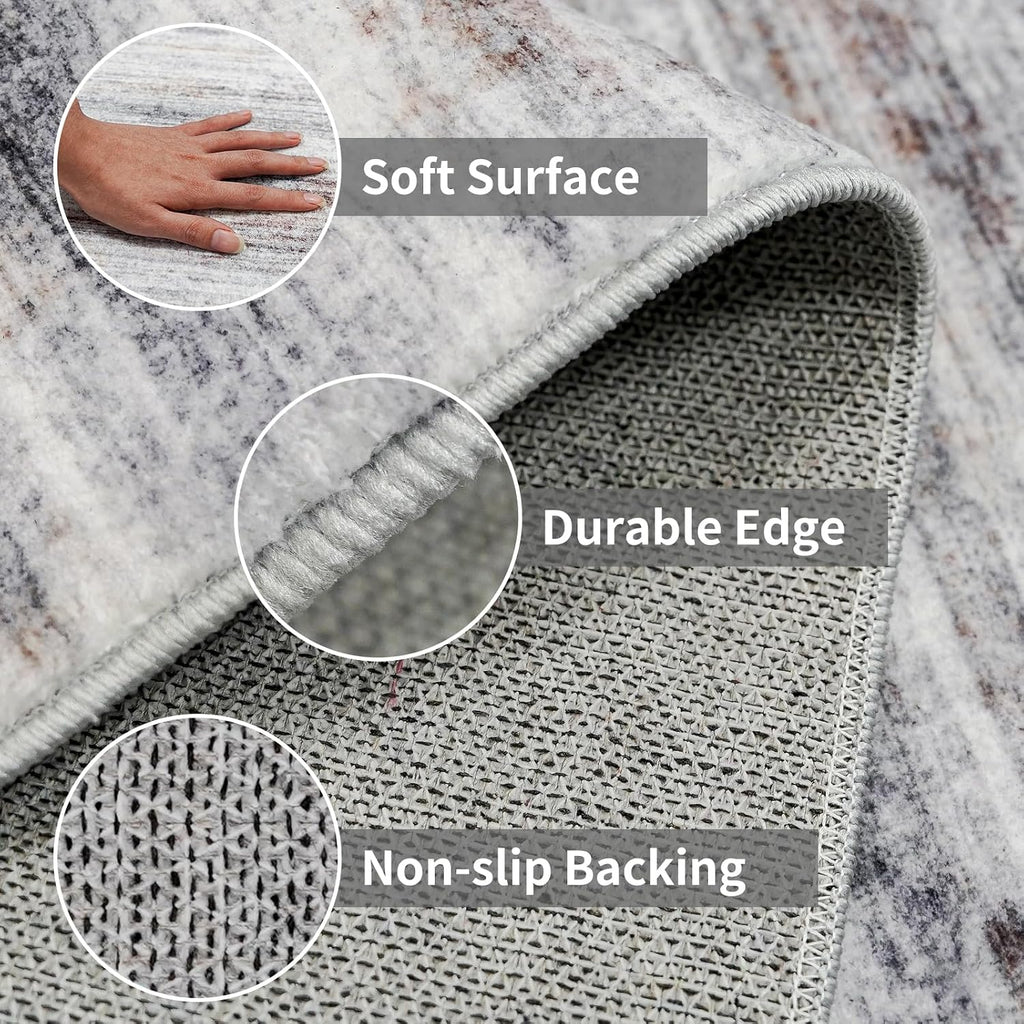 Beige Grey Washable Runner Rug