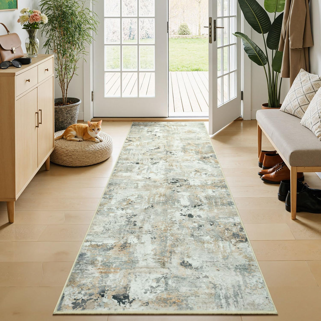 Brown Grey Modern Abstract Runner Rug