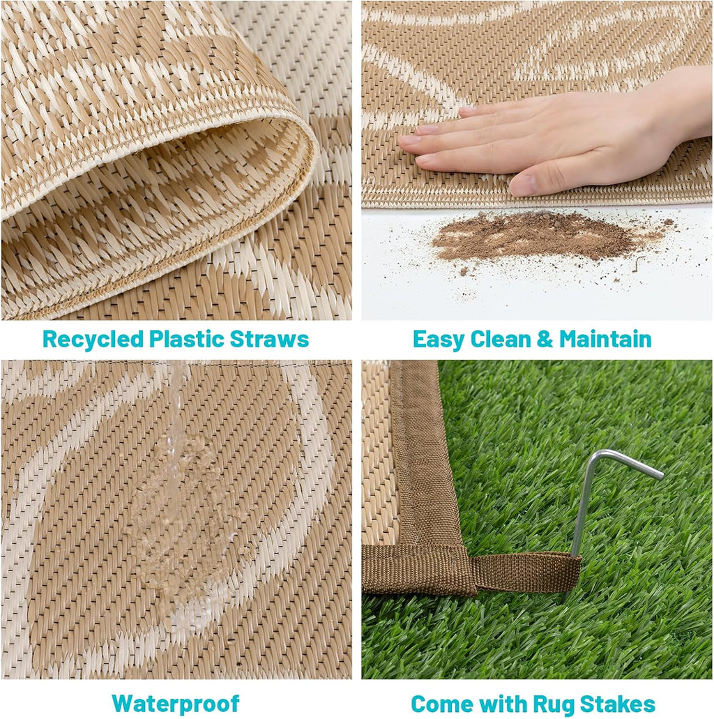 Floral Plastic Straw Outdoor Patio Rug